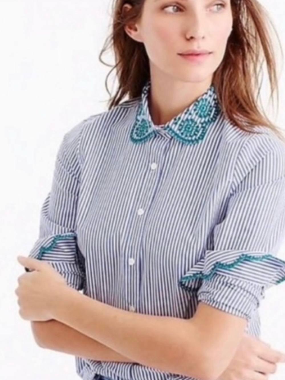 J.Crew Perfect Eyelet Trim Stripe Shirt
